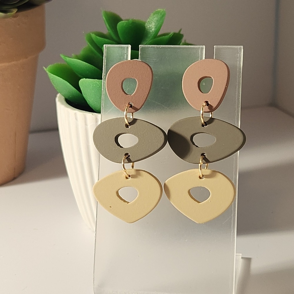 Matte Geometric Earth Tone Drop Earrings Pink‎ Grey Beige Abstract Statement